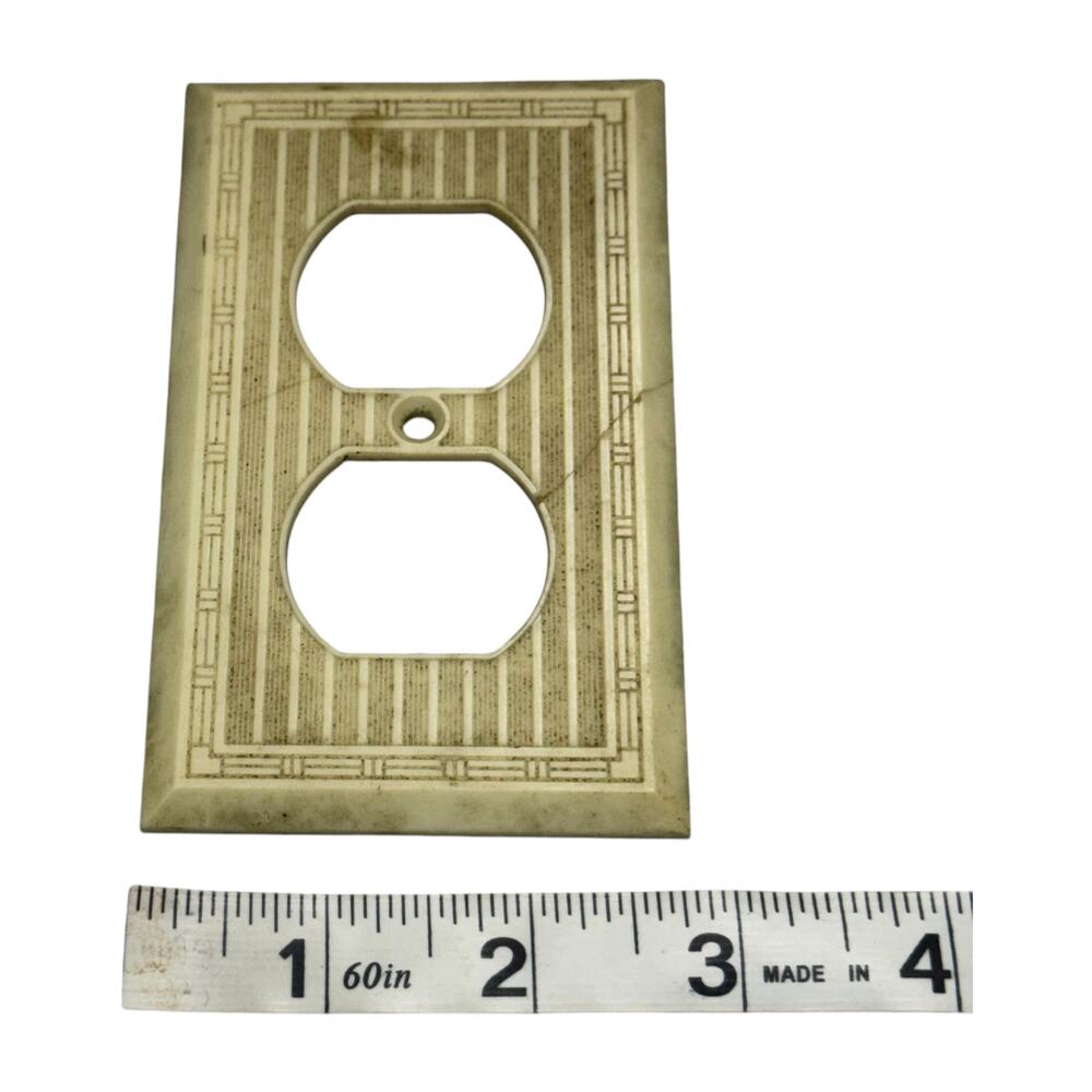 Vintage Bamboo Duplex Outlet Wall Plate 2pc Set Ivory Geometric Retro Home Decor - Picture 5 of 6